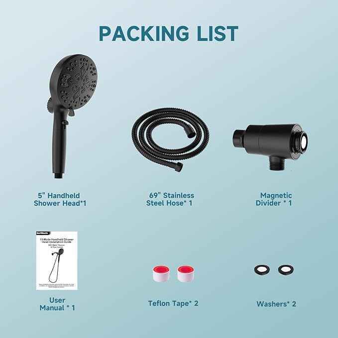 Shower Heads With Handheld Spray Combo,6" High Pressure Rain Shower Head with Filters,5" Filtered Shower Head,Dual Shower Head Set With 69" Stainless Steel Shower Hose (Black-Handheld)