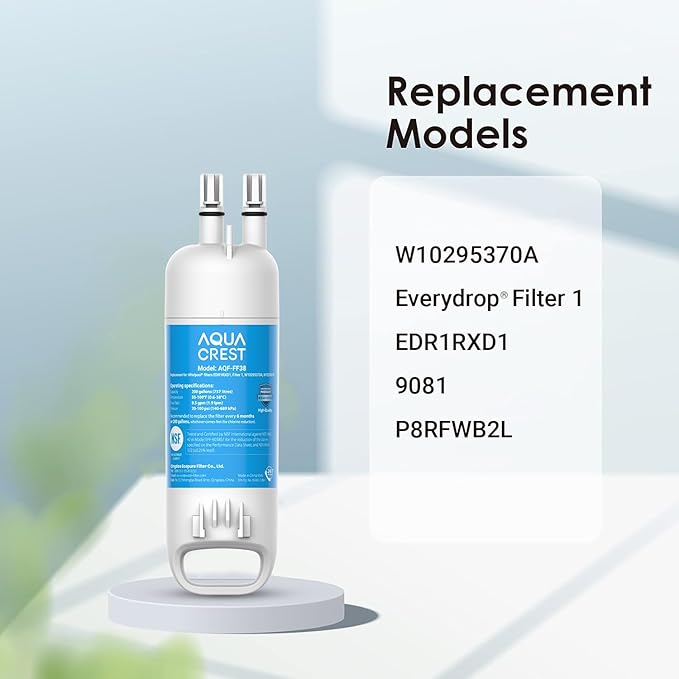 AQUA CREST EDR1RXD1 Replacement for, Filter 1, W10295370A, EDR1RXD1B, P8RFWB2L, P4RFWB, Kenmore® 46-9081, 46-9930, AQF-FF38 Refrigerator Water Filter, 3 Filters
