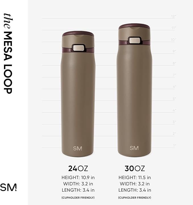Simple Modern Mesa Loop Water Bottle with Covered Straw and Handle | 30oz Cup Holder Friendly Insulated Stainless Steel Bottles for Travel, Sports and School | Hazelnut
