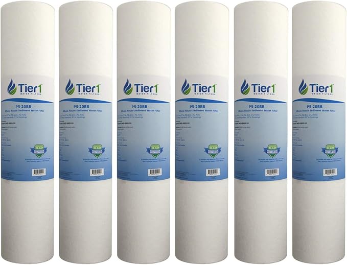 Tier1 5 Micron 20x4.5 Water Filter | Spun Wound Polypropylene Whole House Sediment Pre-Filter Cartridge | Replacement for Pentek DGD-5005-20, SDC-45-2005 | 4.5 x 20 Water Filter Cartridge (6-Pack)