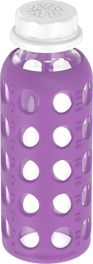 Lifefactory 9-Ounce BPA-Free Glass Water Bottle with Flat Cap and Silicone Sleeve, Grape