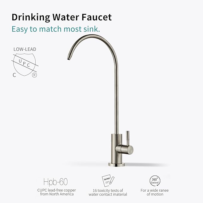 Drinking Water Faucet - Stainless Steel 304, Fits Most RO Units or Water Filtration Systems, Non-Air Gap