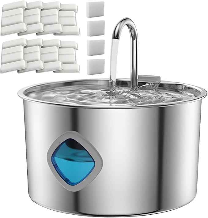 Water Fountain for Cats, with 10 Filters - Silent Pump, Dog & Cat Water Fountains, 3.2L / 108oz with Water Window (Water Fountain + Filter * 10)
