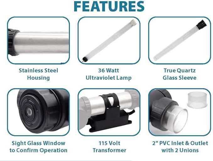 EasyPro PCU75W PRO-Clear UV Ultra Stainless Steel UV Clarifier / 75 Watt/Max. Flow Rate: 4800 GPH/Max. Pond: 10,000 Gallons
