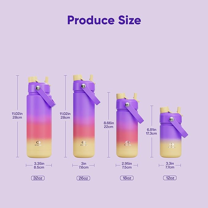 ENCOOL Insulated Water Bottle with Straw Stainless Steel Water Bottle, Leak-Proof, BPA-Free, Double Wall Vacuum Keeps Cold for 24 Hours for Sports, Travel, School (32 oz, Peach Dream)