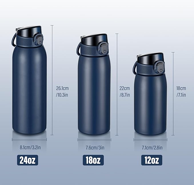 Insulated Water Bottle 18 oz with Dustproof Lid, Carry Handle & Tea Infuser, BPA-Free & Leakproof, Stainless Steel Water Bottles Ideal for Fitness, Hiking, Office & Outdoor Use （Dark Blue ）
