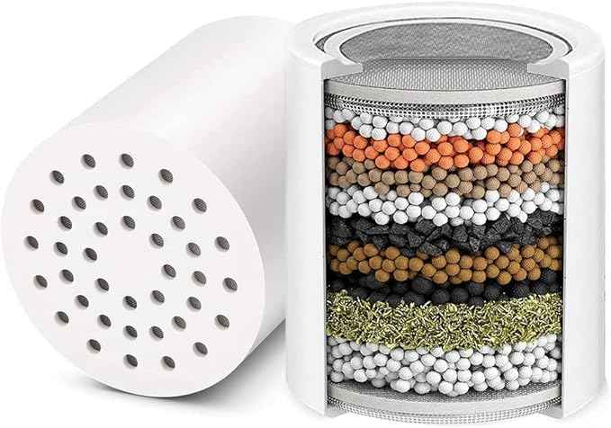 AMORIX 15 Stage Shower Filter Replacement Cartridge Reducing Chlorine Shower Water Head Filter for Hard Water Heavy Metal Impurity, Improve Skin Hair, Fit Any Similar Design Shower Water Filter