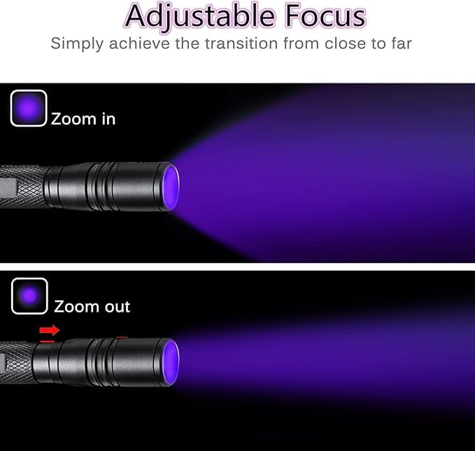 UV Flashlight Rechargeable, 395nm Ultraviolet, Zoomable Blacklight Detector for Pet Urine, Cat Dog Stains, Scorpion, Bed Bug