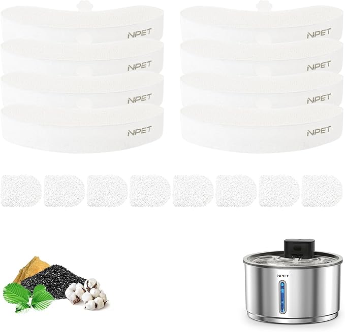 NPET Replacement Filters for WF210plus-WM Stainless Steel Pet Water Fountain(8pcs)