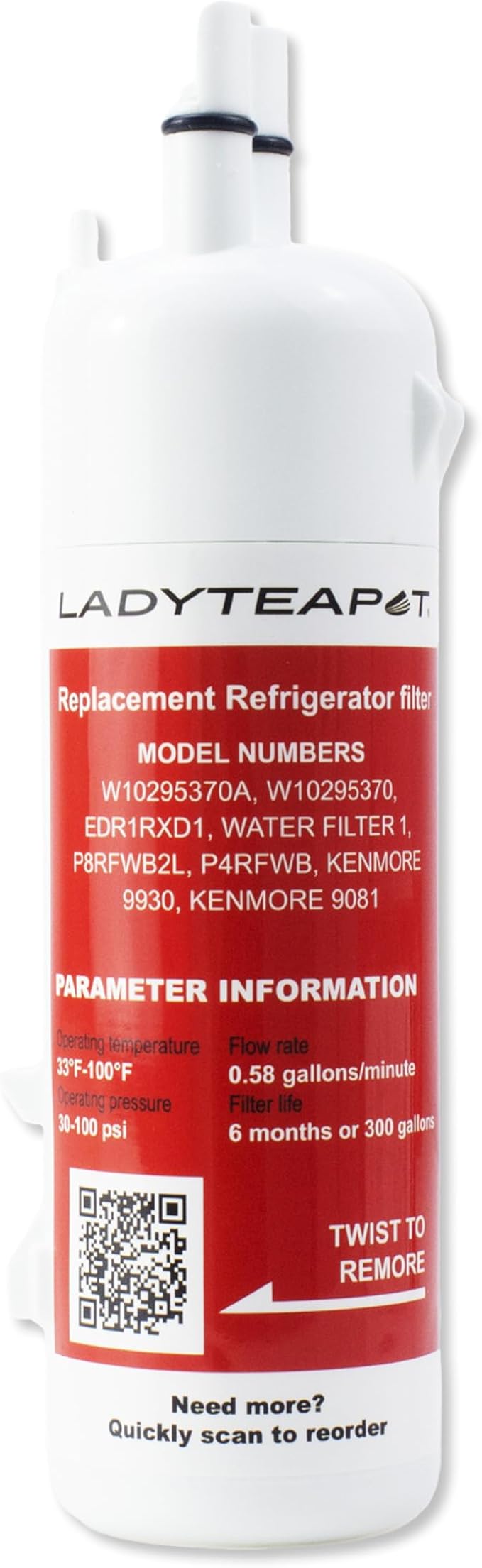 W10295370A Water Filter Replacement Fit for EDR1RXD1, WHR1RXD1, Filter 1, W10295370, KAD1RXD1, P8RFWB2L, P8WB2L, P4RFWB, 46-9081, 46-9930 Compatible with Whirl-pool Ken-more (1 Pack) - AquaVibe