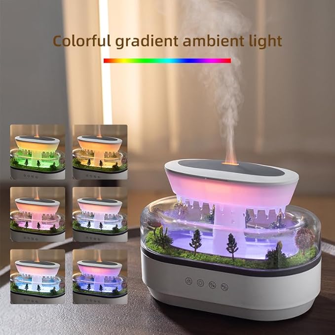 Upgrade Raindrop Humidifier Essential Oil Diffuser with Natural White Noise and Landscape Design，7 Led Colors Change Desktop Diffuser for Home Office Bedroom Waterdrop Diffuser 250ml