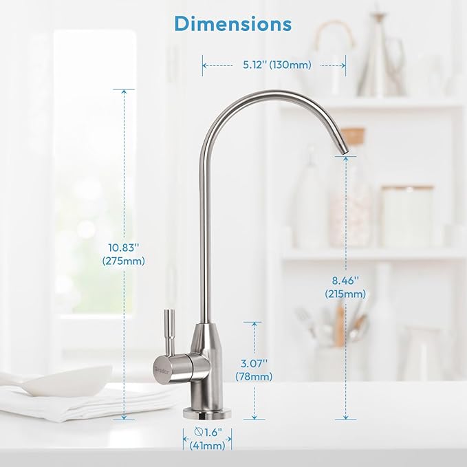 Drinking Water Faucet, Filtered Water Reverse Osmosis RO Faucet for Kitchen Sink, Non-Air Gap, Lead-Free, 304 Stainless Steel, Brushed Nickel (WF1)