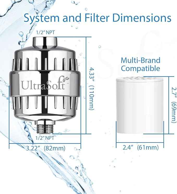 Shower Filter For Hard Water. UltraSoft Rejuvenating, 20-Stage, Vitamin C, E, and Essential Minerals. Helps Provide Relief From Dry, Itchy Scalp an Skin. Compatible with AquaBliss and Other Systems