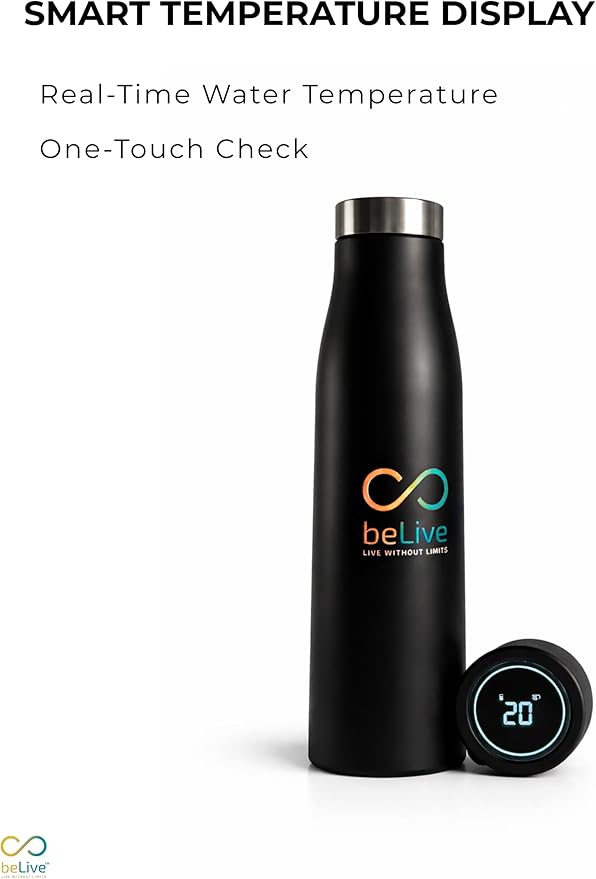 BeLive Smart Water Bottle, Black, Digital Hydration Tracking, Live Without Limits Collection