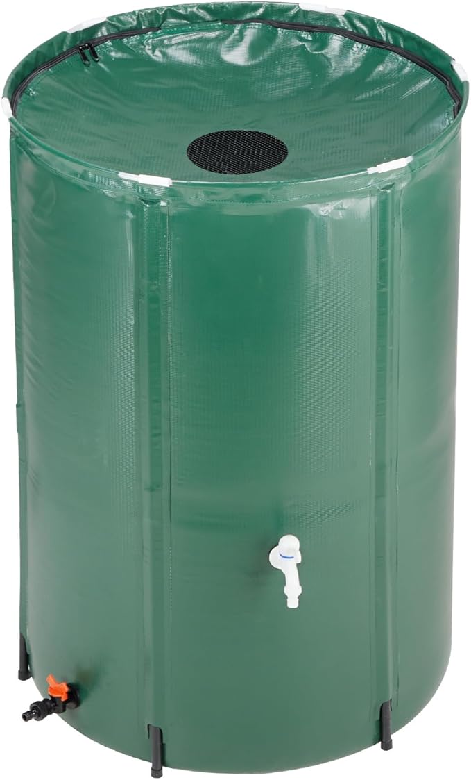 100 Gallon Collapsible Rain Barrel, Portable Water Storage Tank, Foldable Rainwater Collect System Downspout, Water Catcher Container with Filter, Spigots Overflow Kit (Green, 100 Gallon)