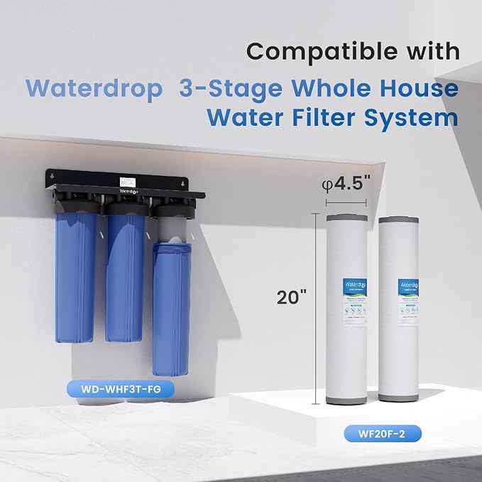 Waterdrop Whole House Water Filter, Carbon Filter, Reduce Iron & Manganese Filter Cartridge, Replacement for, Any 20" x 4.5" System, 5 Micron, 2 Pack