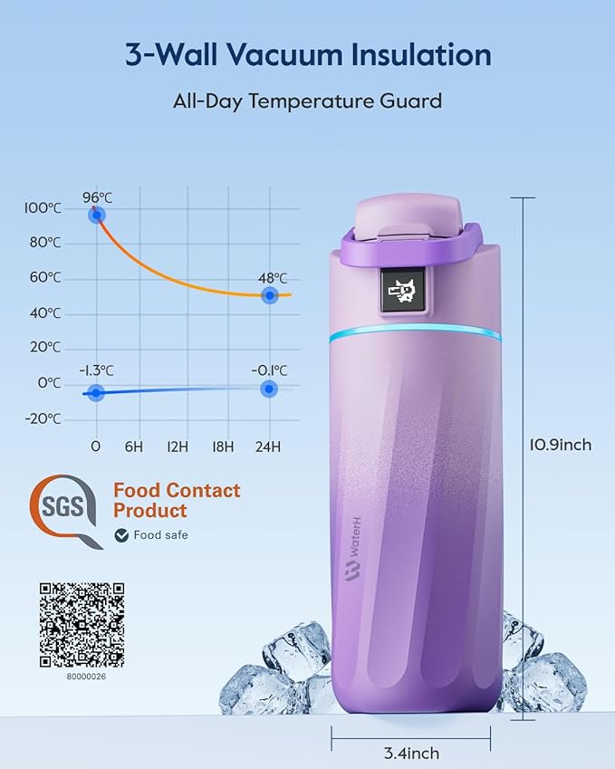 BOOST Smart Water Bottle with Reminder & Tracker, 16oz Kids Water Bottle for School, DIY Refrigerator Magnets, BPA-Free Vacuum Insulated Stainless Steel, Ideal Gift for Christmas, New Year
