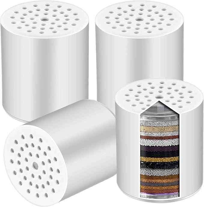 20 Stage Universal Shower Water Filter Cartridges for Hard Water, Reduces Chemicals & Chlorine, Restores pH Balance, 4 Pack
