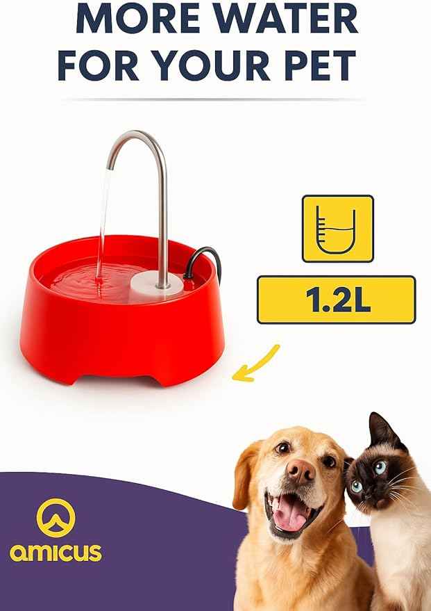 Aqua MINI Portable Pet Water Fountain - Automatic Drinking Bowl for Cats and Dogs - Stainless Steel Faucet - Replaceable Filters - Easy Cleaning - Ideal for Multiple Pets - 1.2L/42 fl oz - Pink