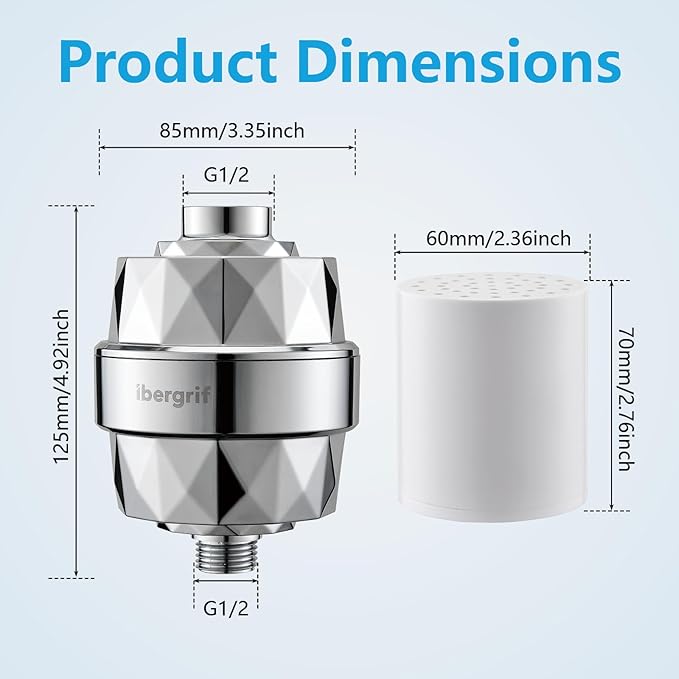 Ibergrif 20 Stage Shower Filter - Shower Head Filter for Hard Water, High Output Water Softener to Remove Chlorine & Impurities, Improves Skin & Hair Condition, Reduces Dry Itchy Skin, Dandruff