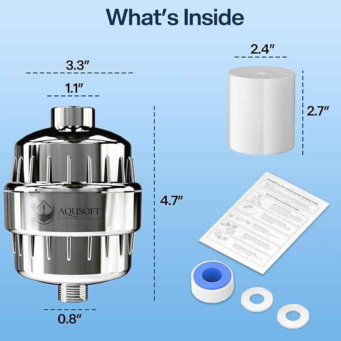 AQUSOFT 25-Stage Advanced Water Filter for Shower Head - Eliminates 99.9% Chlorine, Heavy Metals and Hard Water Impurities | Improves Skin, Reduces Eczema & Dandruff | Universal Fit Shower Head Filter