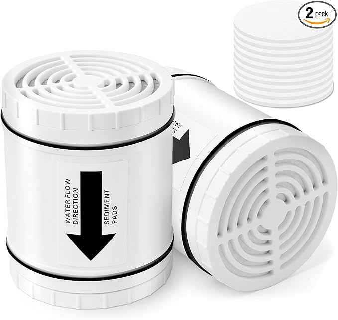 High Output Shower Filter Replacement Compatible With AquaBliss SF400 & SF500, For Hard Water Remove Chlorine And Other Impurities, 2 Pack Shower Filter + 10 Pack Sediment Pads