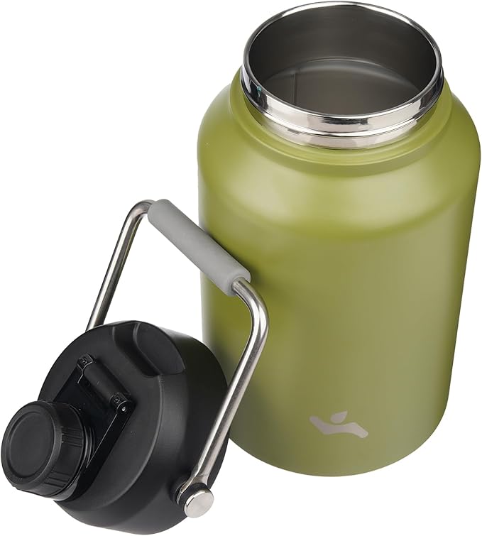 Jug with Handle,87 oz Insulated Water Bottle with Carrying Pouch, Double Wall Vacuum Stainless Steel Metal Bottle,Forest Green