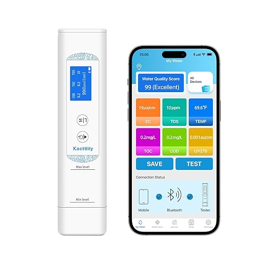 6 in 1 Water Tester for Drinking Water with App, Digital TDS, EC, TOC, COD, UV275 & Temperature Meter, Lab-Grade Water Quality Tester with Data Logging & Export for Home, RV, Camping, Well & Tap Water