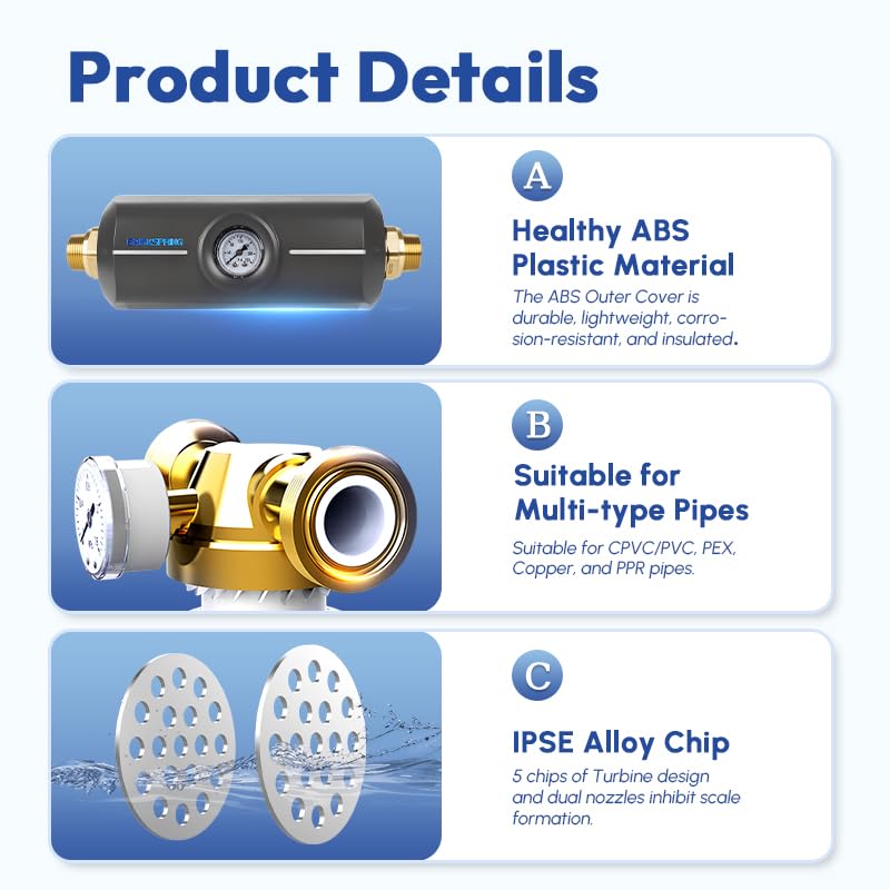 Upgraded Salt Free Water Descaler with Pressure Gauge丨22GPM Whole House Water Softener System丨1