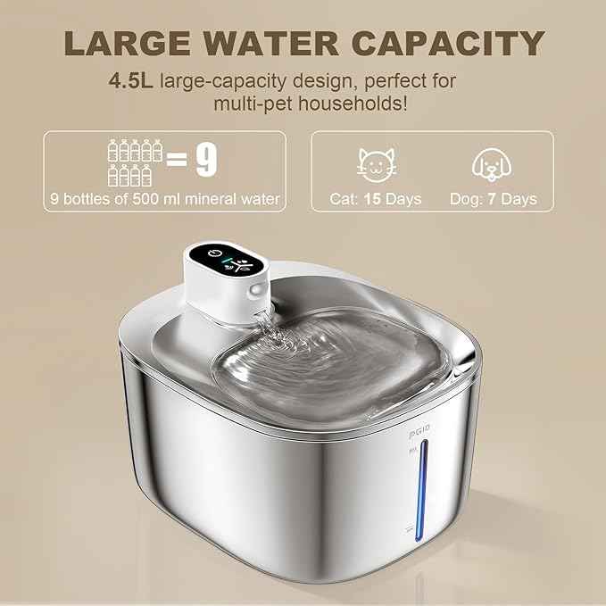 Wireless Cat Water Fountain Stainless Steel 4.5L +Automatic Cat Feeder with 2K Camera +Hair Removel Glove Set for Pet Dog Cat Indoor Outdoor