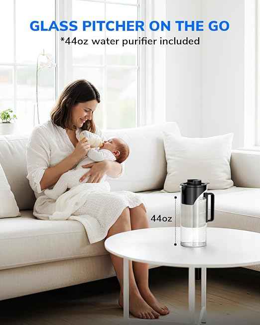 Ecoviva Mate 3 Countertop Reverse Osmosis Water Filter, 8-Stage RO Water Filtration System with 44oz Water Pitcher Smart Auto-Filling, Water Purifier, 3:1 Pure to Drain, Black