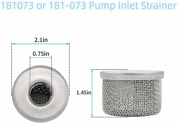 181073 or 181-073 Pump Inlet Strainer，Inlet Strainer Screen Filter 1/2" NPT Thread Stainless Steel with for Airless Paint Sprayer 455 495 Ultra 500 Ultra Max 695 (2-Pack) - AquaVibe