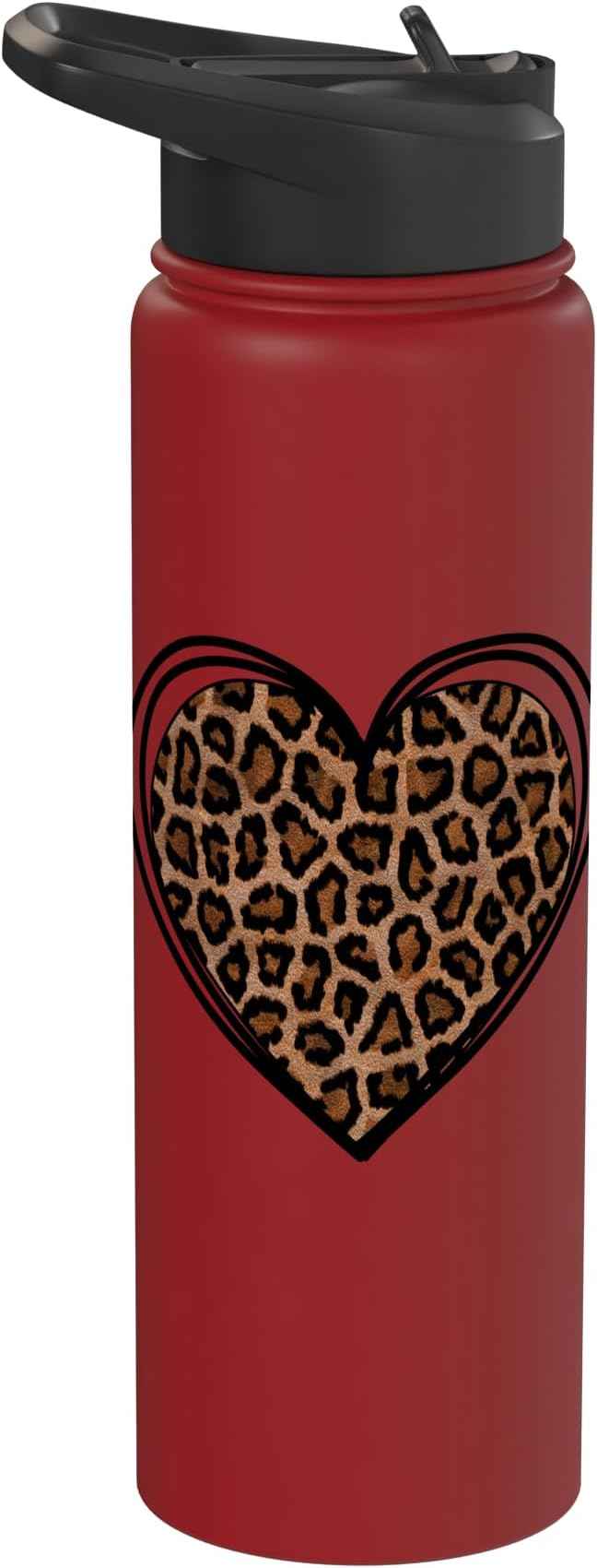 Heart Shape - Cute Cheetah Leopard Print Graphic Stainless Steel Insulated Water Bottle
