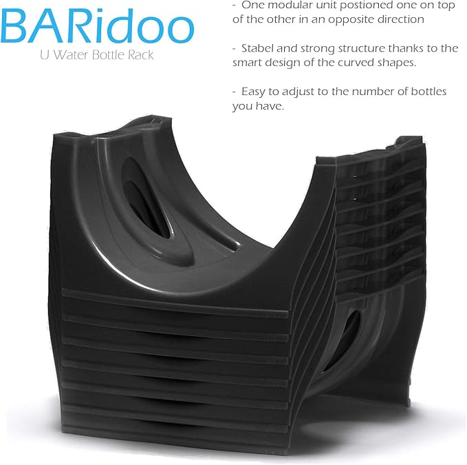 Bariboo Stackable Water Bottle Storage Rack Best Water Jugs 5 Gallon Organizer. Jug Holder for Kitchen, Cabinet and Office Organizing. Reinforced Polypropylene (Coal Black, 3 No Shelf)