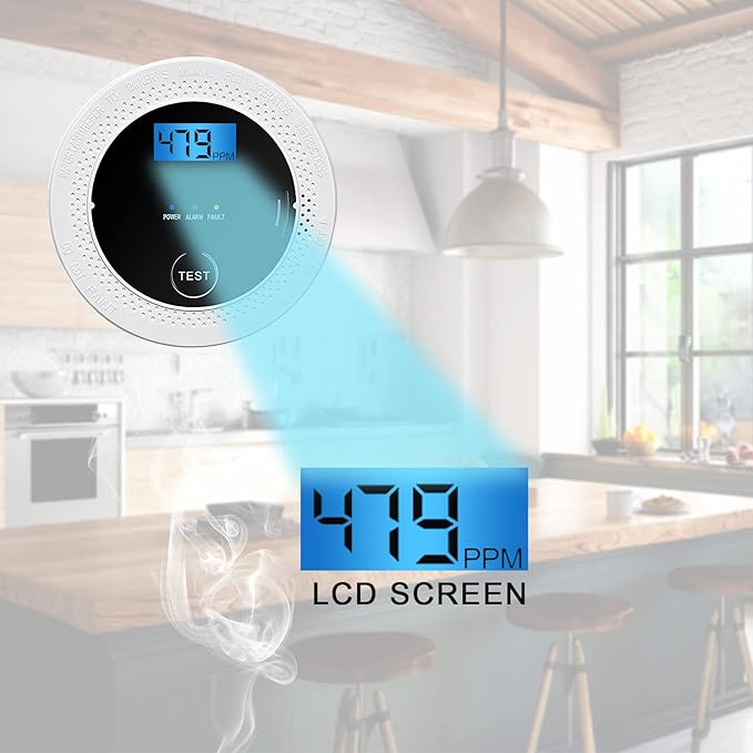 4 Pack 2 in 1 CO & Smoke Detectors, Digital Display, Smoke Detector Carbon Monoxide Detector Combo,Alarm for Home or Office,Powered by Battery
