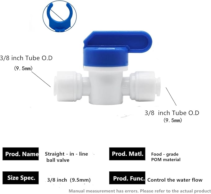 10 pcs Inline Shut Off Ball Valve 3/8 inch OD Tubing&Hose&Pipe Use Plastic Quick Connect Fittings for Water Purifier RODI System - AquaVibe