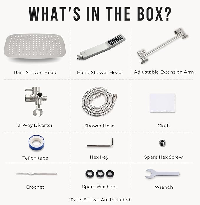 G-Promise All Metal 16 Inch Dual Square Shower Head with Handheld Spray Combo, Rain Shower Head, Adjustable Extension Arm, 3-Way Diverter, 71 Inch Extra Long Hose - A Bathroom Upgrade(Brushed Nickel)