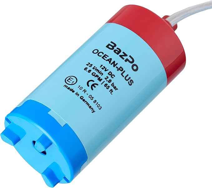 12V Submersible Water Pump - German Made (6.5GPM / 65ft.) | Portable RV Water Pump - Works with Electric Switch in 12V Faucets | 12 Volt Small Water Transfer Pump for Camper, Yacht, Pond