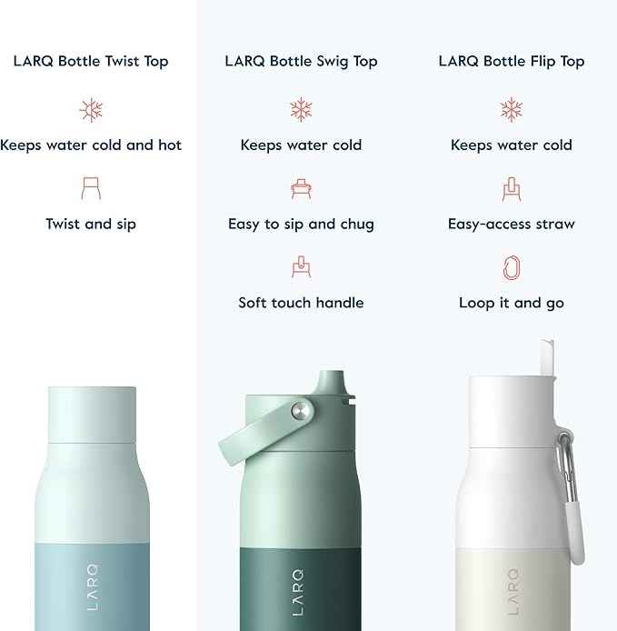 LARQ Bottle Twist Top 17 oz - Insulated Stainless Steel Water Bottle | BPA Free | Reusable Water Bottle for Camping, Office, and Travel | Keep Drinks Cold and Hot, Seaside Mint