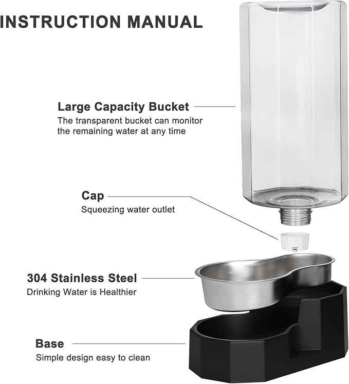 Sfozstra Large Dog Water Dispenser: 9L Gravity Black Gravity Water Feeder - Dishwasher-Safe Stainless Steel Bowl - Easy Clean - for Medium/Large Dogs - Multi-Pet Homes - Garage/Garden/Patio