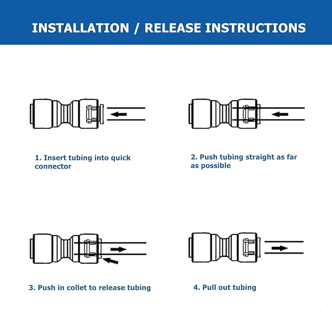 10 PCS OD Reducing Union Connector 1/4 inch to 3/8 inch OD Quick Straight Push Connector Water Tube Pipe Fitting Kit for RO Water Systems Purifiers Filters - AquaVibe