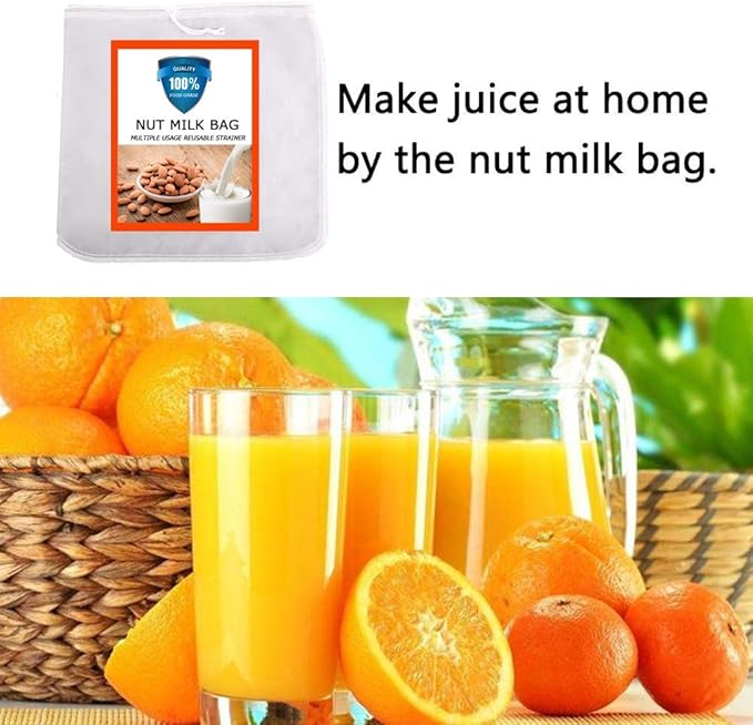 Nut Milk Bag, Pro Quality Multiple Usage Reusable Food Strainer, Cold Brew Coffee Bag Cheese Cloth, Ultra Fine Nylon Mesh Food Grade for Milk, Juice, Coffee, Tea, 12"x12" (2 pack)
