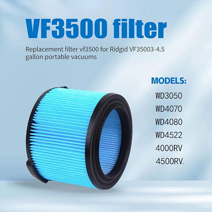 VF3500 Replacement Filter for Shop Vacuum 3-4.5 Gallon Wet Dry Vacuums, 3-Layer Filters for WD4050, WD3050, WD4080, WD4522, 4000RV, 4500RV 2pcs - AquaVibe