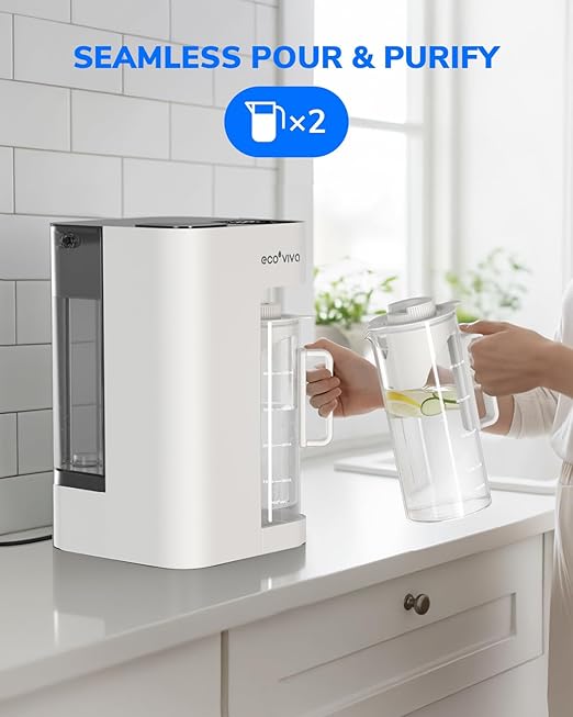 Mate 3 Countertop Reverse Osmosis Water Filter with 2 Smart Auto-Filling Pitchers, 8 Stage RO Water Filtration System, Water Purifier for Home, Office, 3:1 Pure to Drain, White