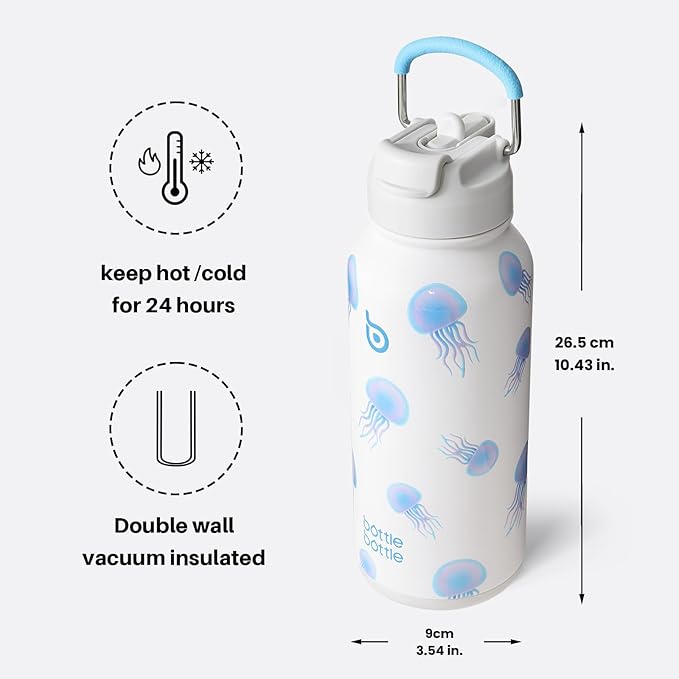 BOTTLE BOTTLE 32oz Insulated Water Bottle Stainless Steel Sport Water Bottle with Straw Dual-use Lid Design for Gym with Pill Box