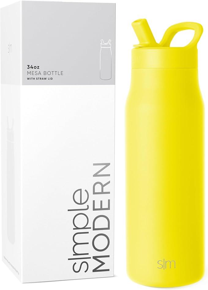 Simple Modern Water Bottle with Straw lid | Insulated Stainless Steel Thermos | Reusable Travel Water Bottles for Gym & Sports | Leak Proof & BPA Free | 34oz, Canary