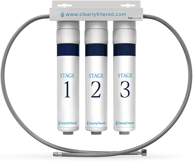 Clearly Filtered 3-Stage Under The Sink Filtration System/Easy Install/Targets 232+ Contaminants Including Heavy Metals, Fluoride, Lead, PFOA