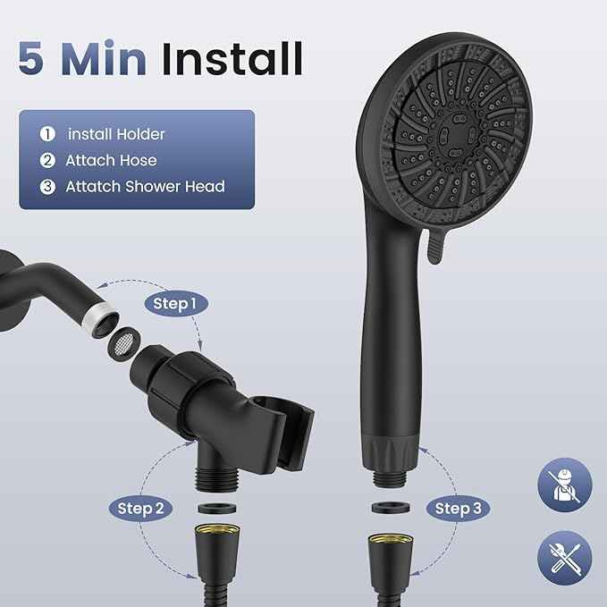 Filtered Shower Head with Handheld, High Pressure 8 Spray Showerhead with Filters & Upgraded Detachable Shower Head, Water Softener Filters Beads for Hard Water -Remove Chlorine (Black)