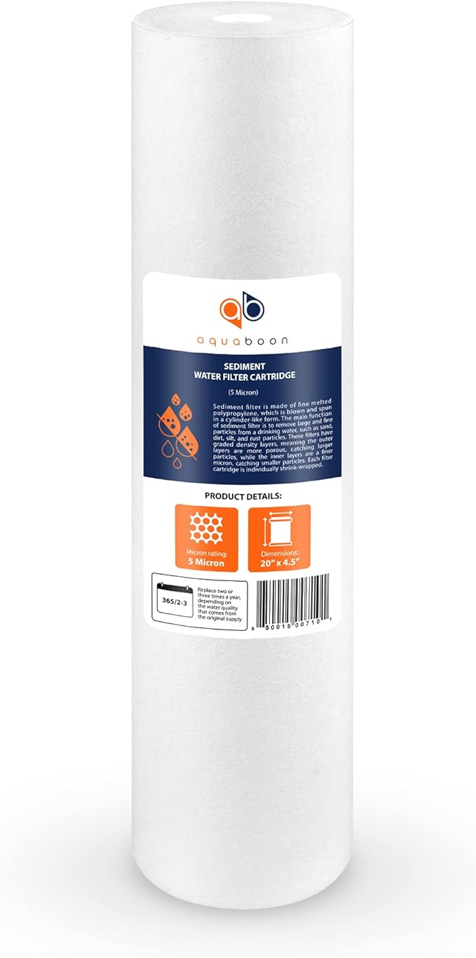 Aquaboon 5 Micron 20 x 4.5 Whole House Sediment Filter Cartridge 20 inch Water Filter Replacement Compatible with DGD-5005-20, FP25B, AP810-2, 10-Pack