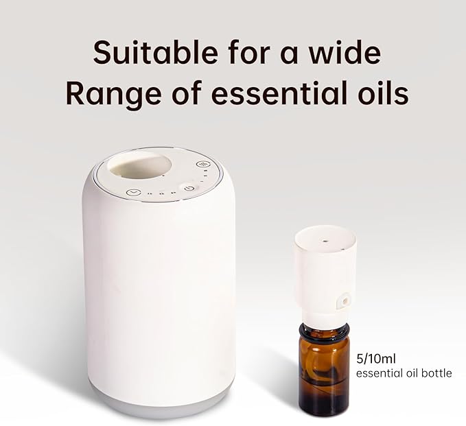 Waterless Essential Oil Diffuser - 120ml Portable Aroma Diffuser for Home Office Car, Ultra-Quiet Cordless Scent Diffuser with 3 Modes, Long-Lasting Fragrance (White)